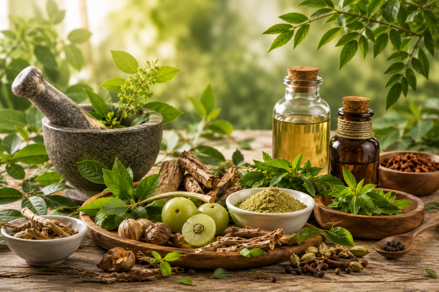 Ayurvedic herbs, oils, and traditional preparations